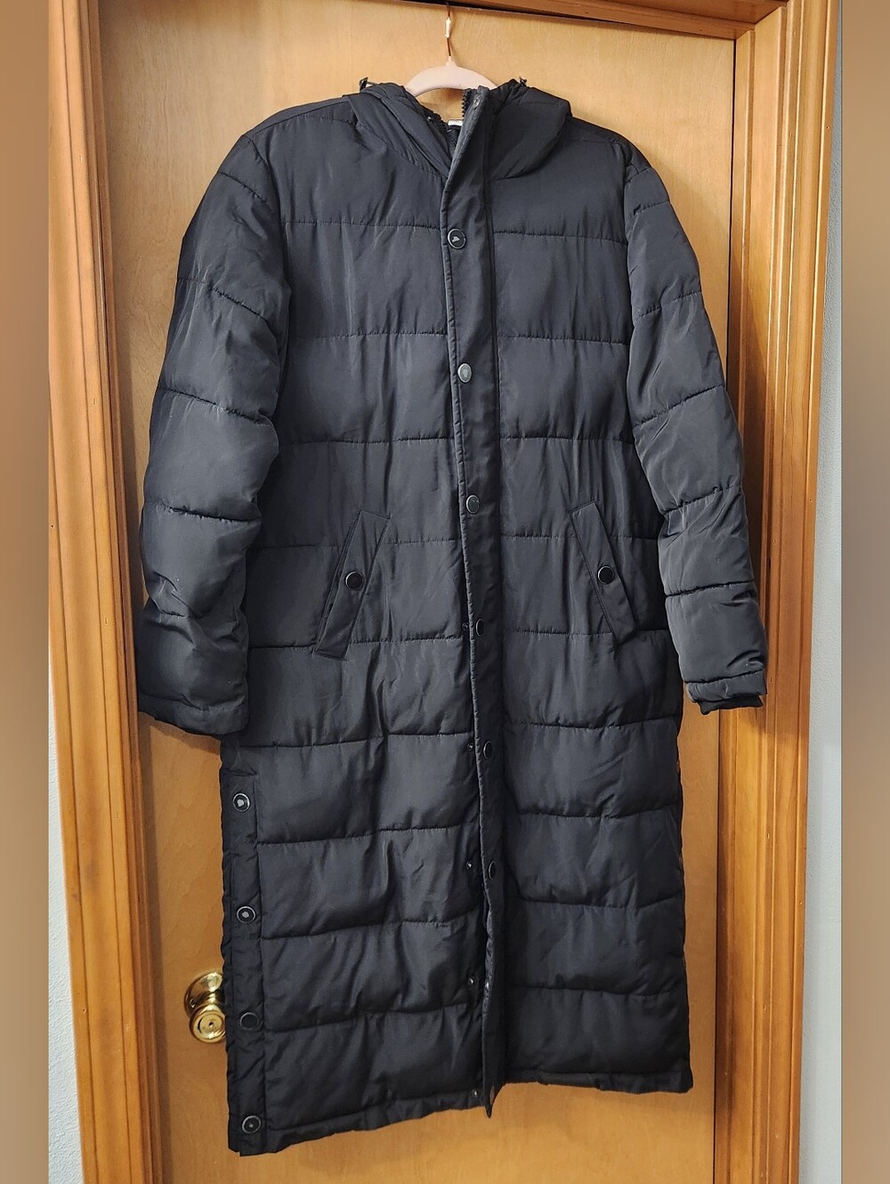 Universal Standard Black Long Puffer Coat with Hood